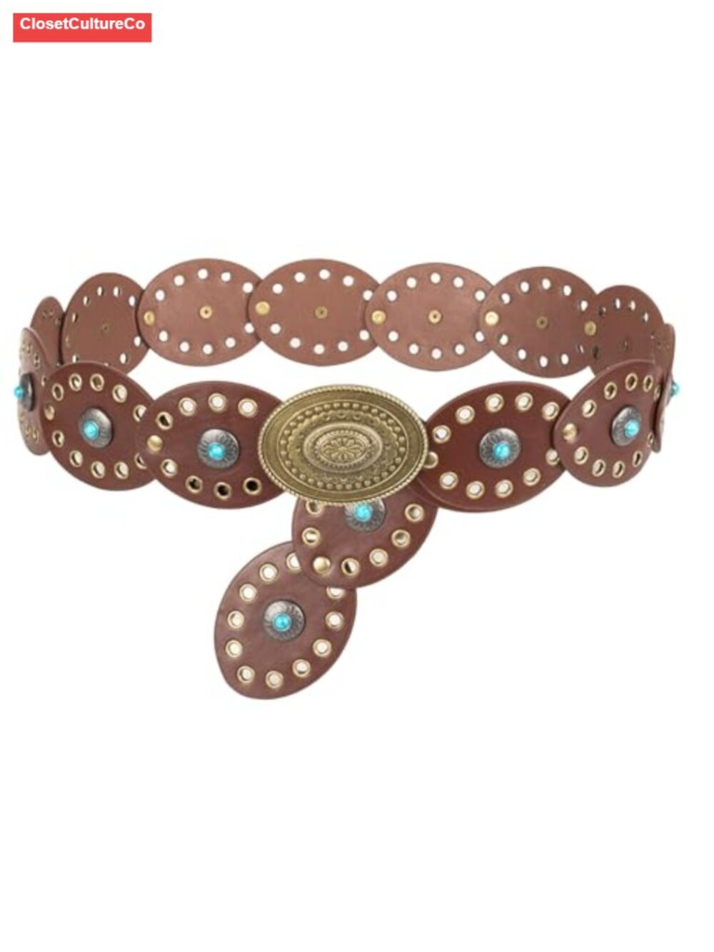 Western Wide Disc Belt Faux Leather Cowgirl Waist Belt for Jeans Dresses